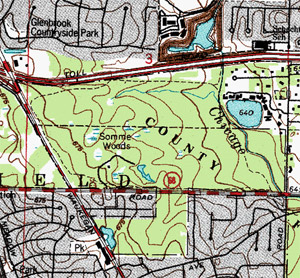 Topographic map showing Somme Woods.